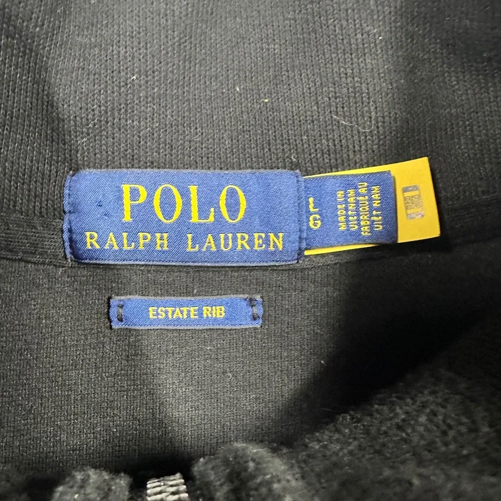 Polo Ralph Lauren Mens Black Estate Rib Polo Bear Quarter Zip Pullover Large
